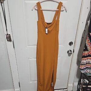Boohoo Yellow Sleeveless Cowl Neck Maxi Dress